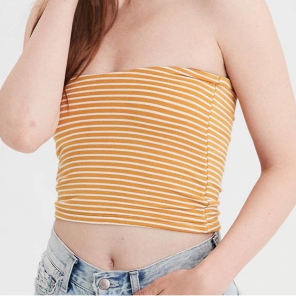 American Eagle Yellow and White Striped Ribbed Tube Top